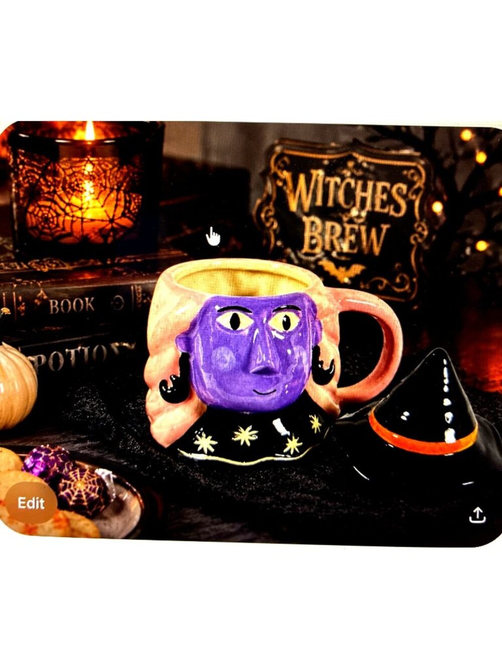 Hyde & EEK! Witch Lidded Mug Tea Cup Halloween Purple Face Hat Target New NOS - Picture 12 of 16